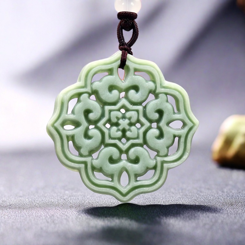 Men Accessories For Gift - Kalung liontin bunga giok asli alami
