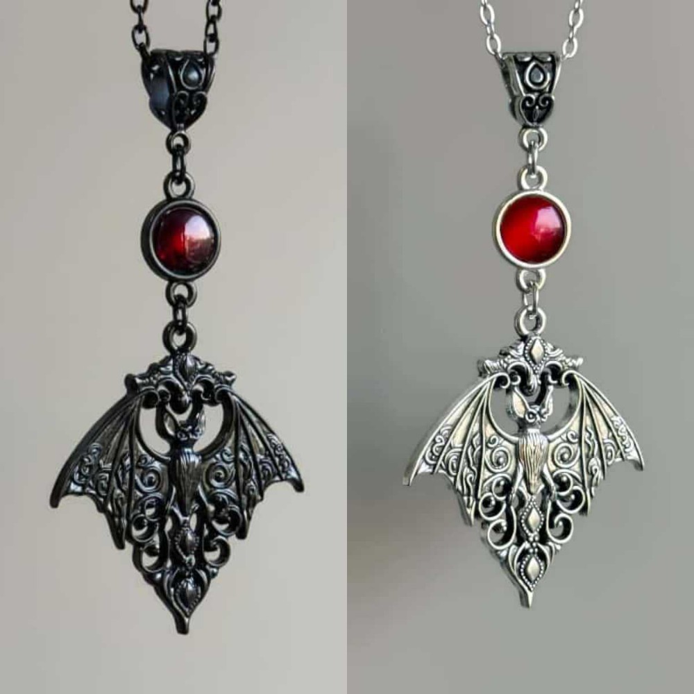 Men'S Vampire Accessories - Kalung Liontin Kristal Merah Kelelawar Vampir