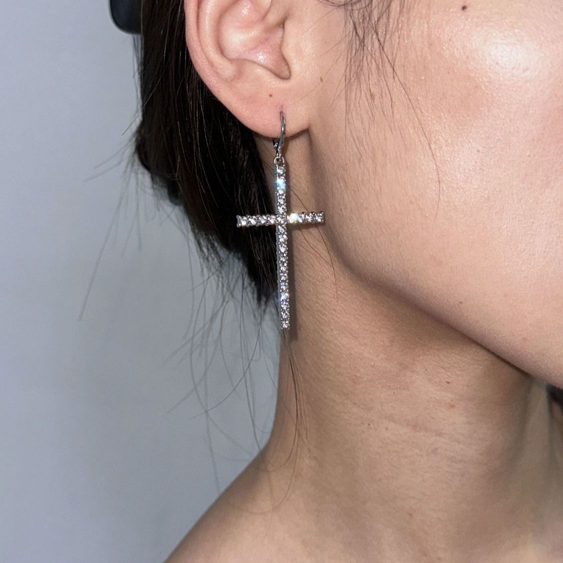 Men'S Minimalist Accessories - Anting Liontin Salib Zirkon Mode Minimalis