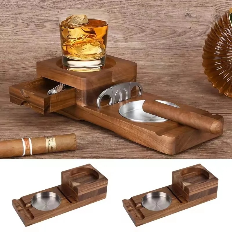 Men Accessories Drawer - Asbak Cerutu Kayu dengan Laci -