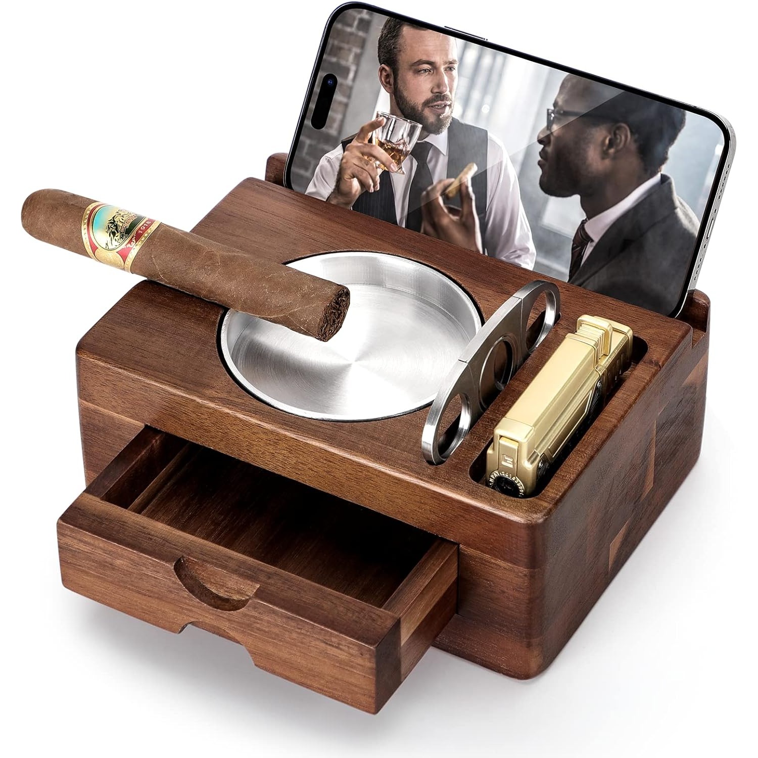 Asbak Kayu dengan Tempat Ponse - Men Accessories Drawer ulasan dan harga