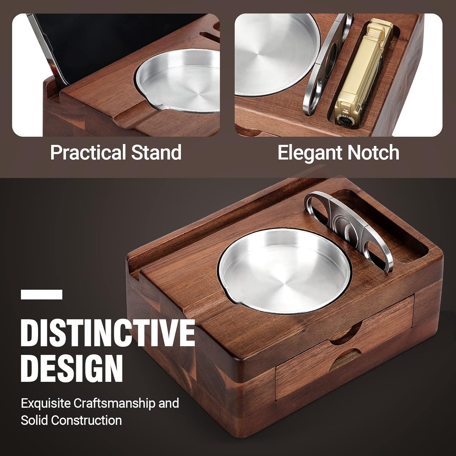 Asbak Kayu dengan Tempat Ponse - Men Accessories Drawer ulasan dan harga